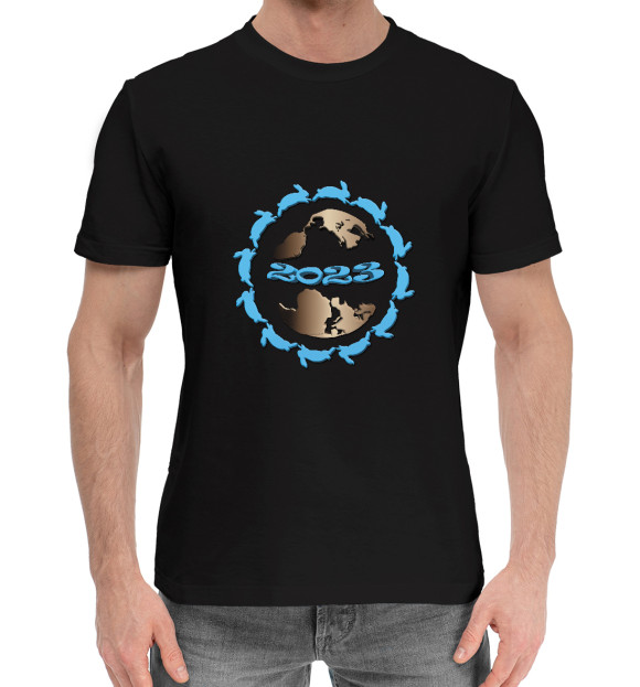 Мужская хлопковая футболка с изображением Год кролика на всей земле цвета Черный