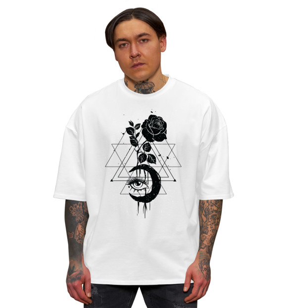 Мужская футболка оверсайз с изображением Розы цвета Белый