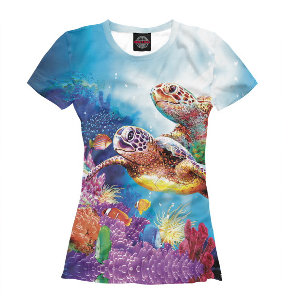 Женская футболка с изображением Морские черепахи цвета Белый