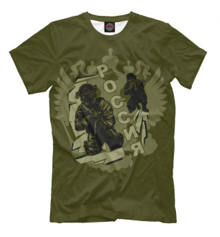 Мужская футболка Герб и воины на оливковом фоне