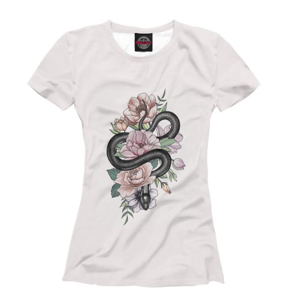 Женская футболка с изображением Змея в цветах цвета Белый
