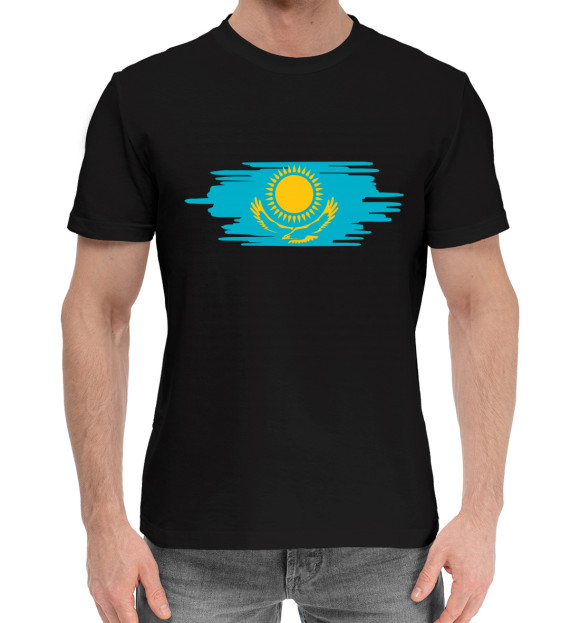 Мужская хлопковая футболка с изображением Казахстан цвета Черный