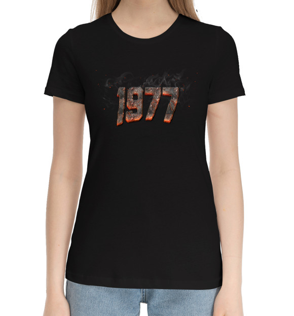 Женская хлопковая футболка с изображением 1977 цвета Черный