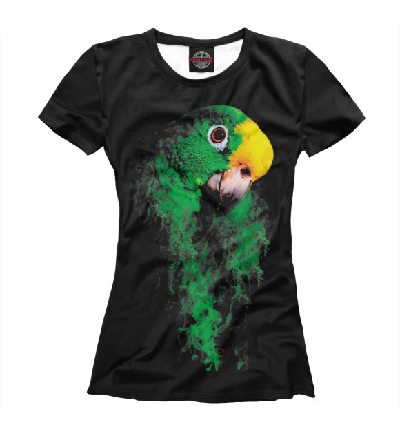 Женская футболка с изображением Попугай в дыму цвета Белый