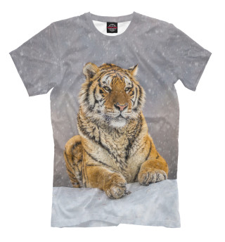 Мужская футболка Тигр зимой