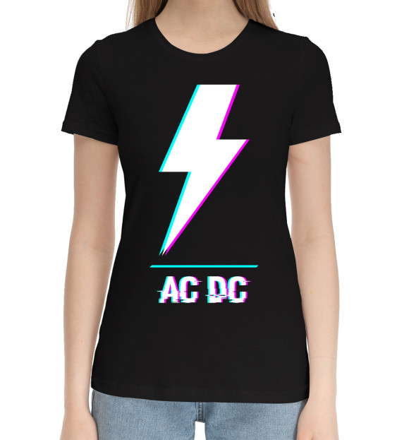 Женская хлопковая футболка с изображением AC DC Glitch Rock цвета Черный