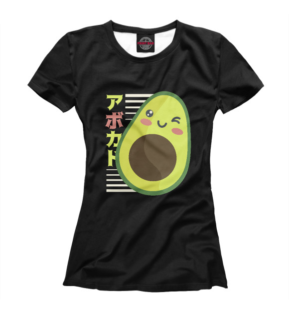 Женская футболка с изображением Kawaii Anime Avocado цвета Белый
