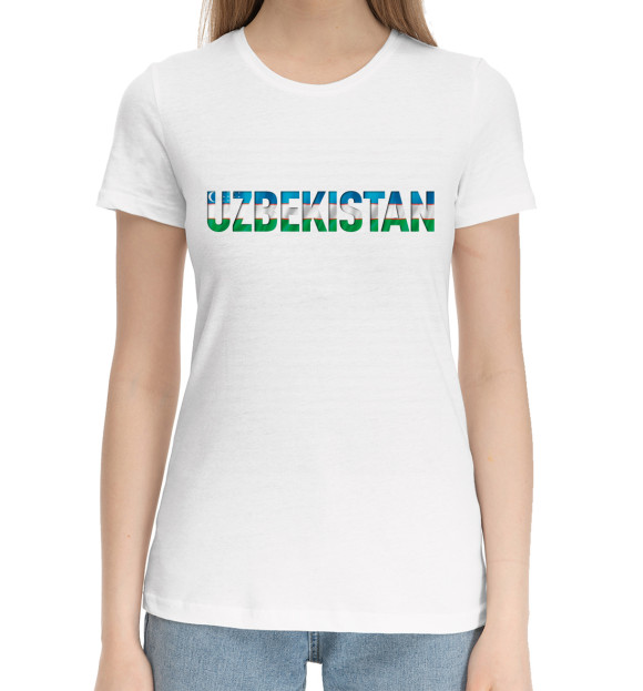 Женская хлопковая футболка с изображением Узбекистан цвета Белый