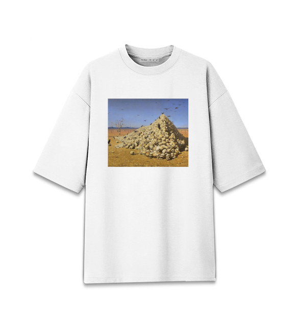 Мужская футболка оверсайз с изображением Гора черепов цвета Белый