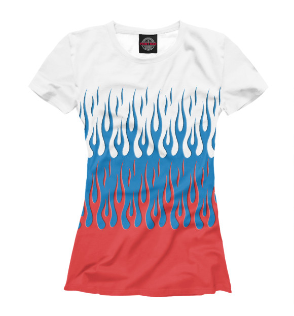 Женская футболка с изображением Россия (огонь) цвета Белый