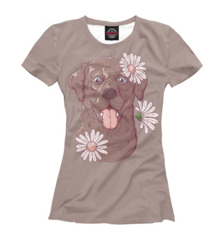 Женская футболка Собака в цветах