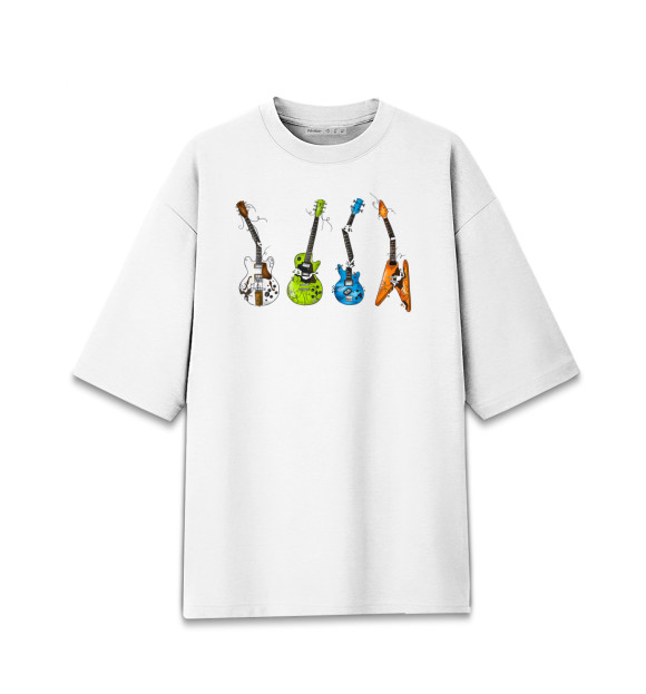 Мужская футболка оверсайз с изображением Гитары цвета Белый
