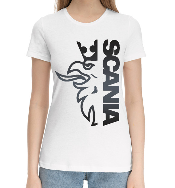 Женская хлопковая футболка с изображением SCANIA цвета Белый