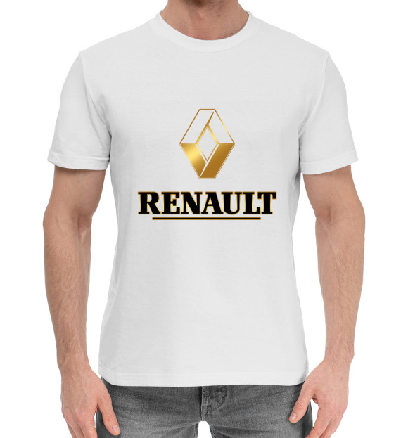Мужская хлопковая футболка с изображением Renault Gold цвета Белый