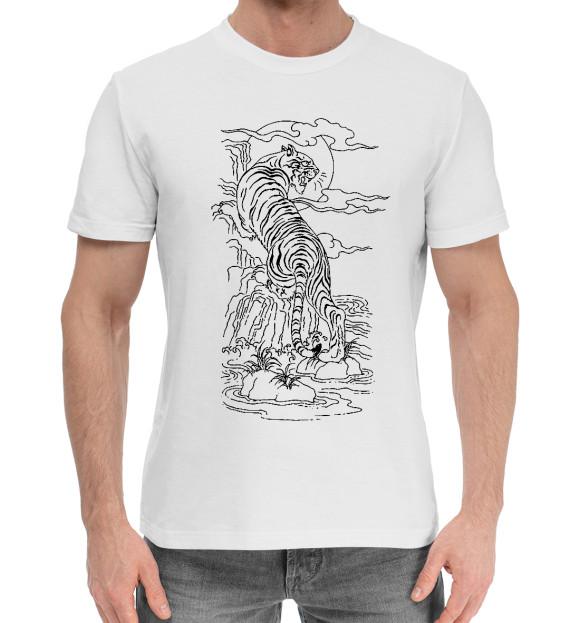 Мужская хлопковая футболка с изображением Tiger tattoo цвета Белый