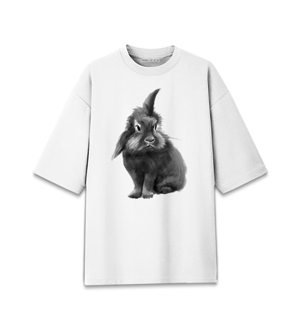 Женская футболка оверсайз с изображением Черно-белый кролик цвета Белый