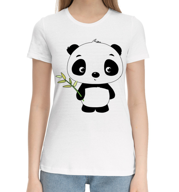 Женская хлопковая футболка с изображением Панда цвета Белый