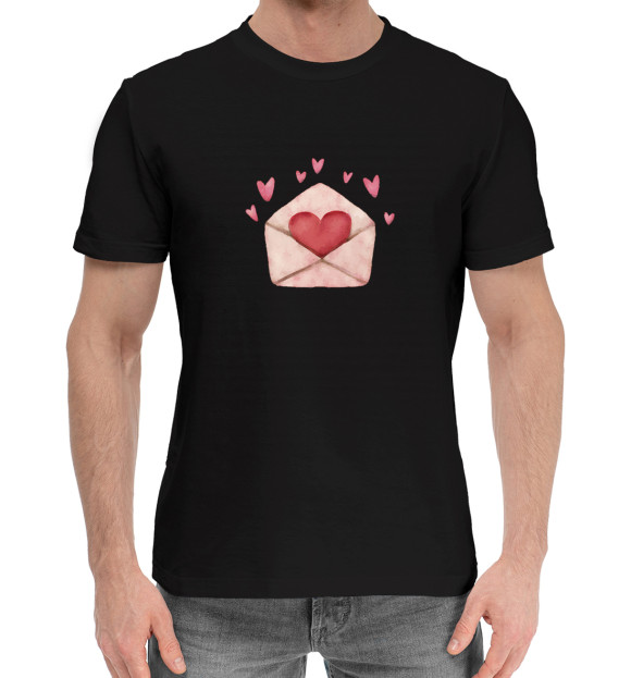 Мужская хлопковая футболка с изображением Валентинка цвета Черный