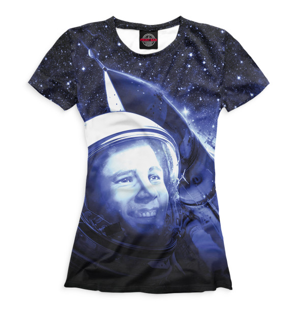 Женская футболка с изображением Космонавт Гагарин цвета Белый