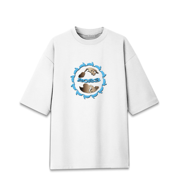 Женская футболка оверсайз с изображением Год кролика на всей земле цвета Белый