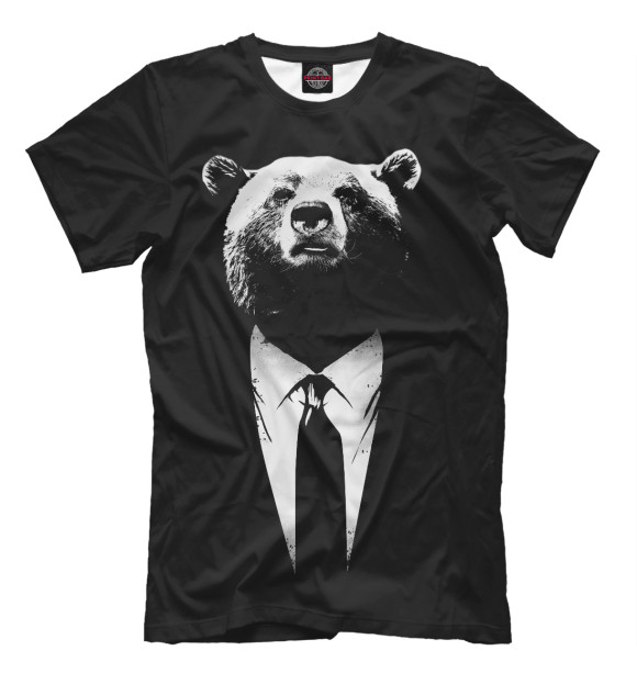 Мужская футболка с изображением Медведь бизнесмен цвета Черный