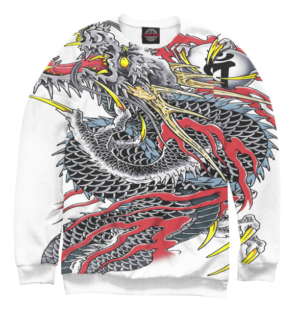 Мужской свитшот с изображением Японский дракон цвета Белый