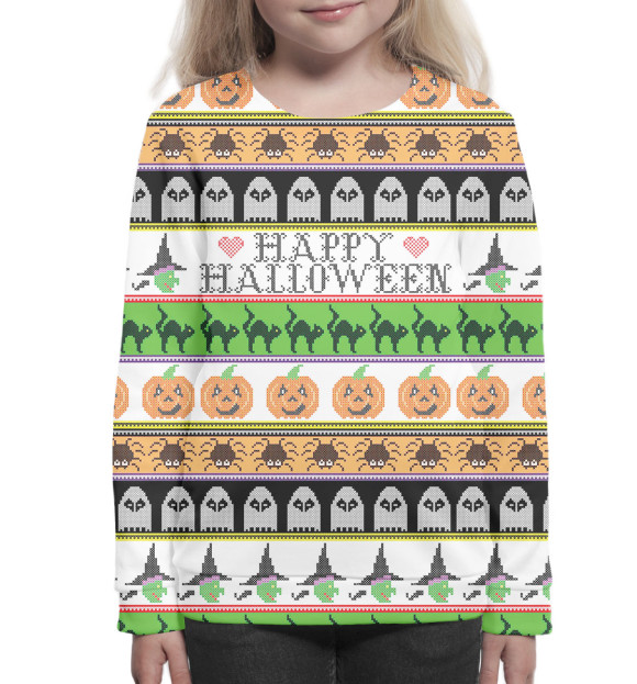 Свитшот для девочек с изображением Happy halloween цвета Белый