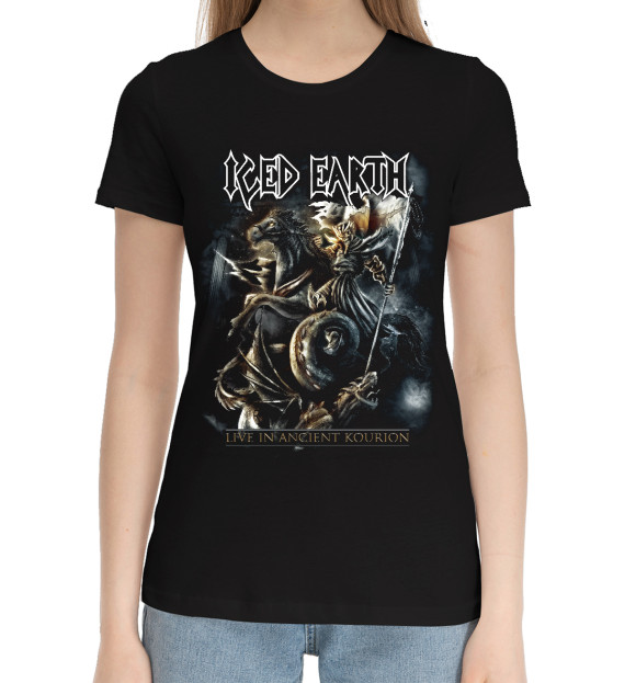 Женская хлопковая футболка с изображением Icedearth цвета Черный