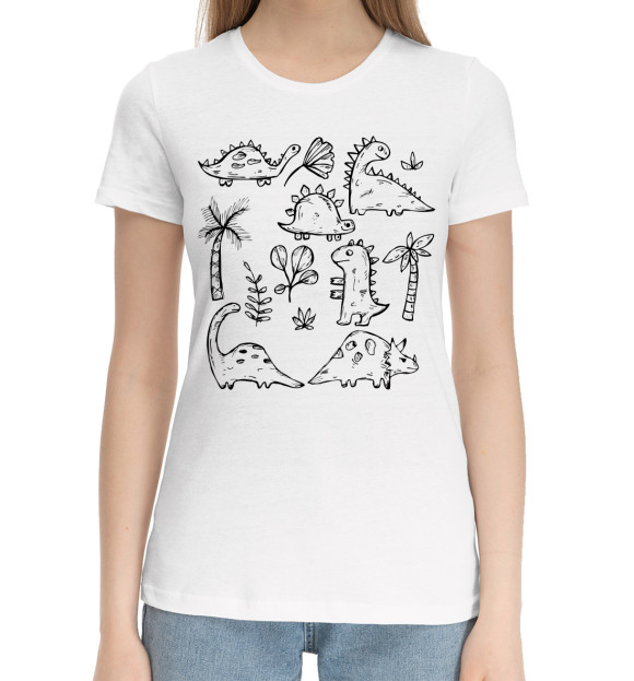 Женская хлопковая футболка с изображением Динозавры цвета Белый