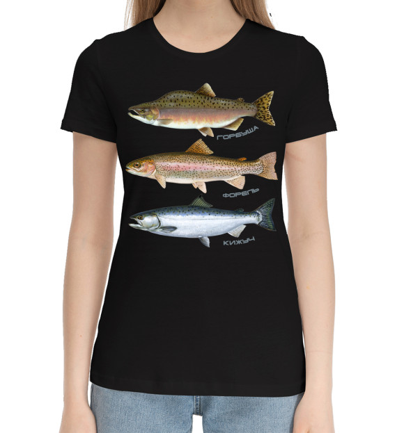 Женская хлопковая футболка с изображением Рыбалка цвета Черный