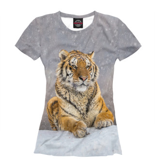 Женская футболка Тигр зимой