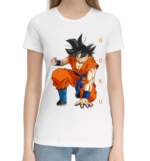 Женская хлопковая футболка с изображением Goku цвета Белый