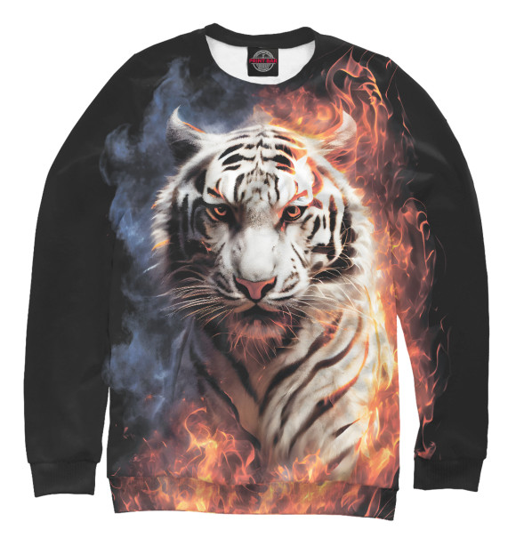 Женский свитшот с изображением Огненный белый тигр цвета Белый