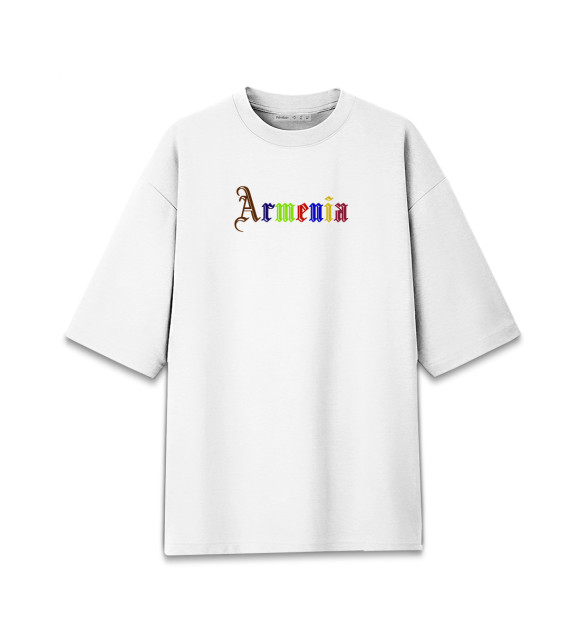 Мужская футболка оверсайз с изображением Armenia color letters цвета Белый