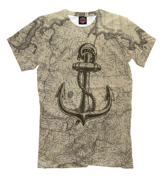 Мужская футболка с изображением Морская Карта цвета Белый