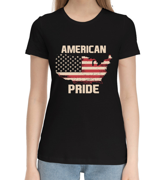 Женская хлопковая футболка с изображением Гордость Америки цвета Черный
