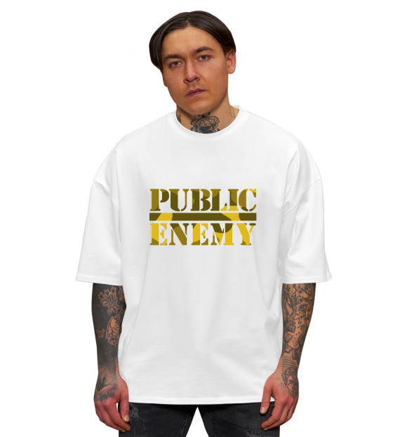 Мужская футболка оверсайз с изображением Public Enemy цвета Белый