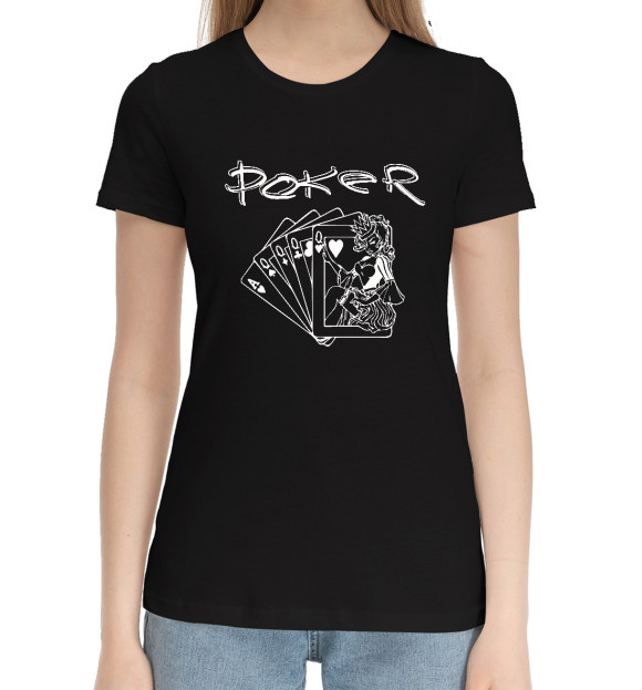 Женская хлопковая футболка с изображением Покер цвета Черный