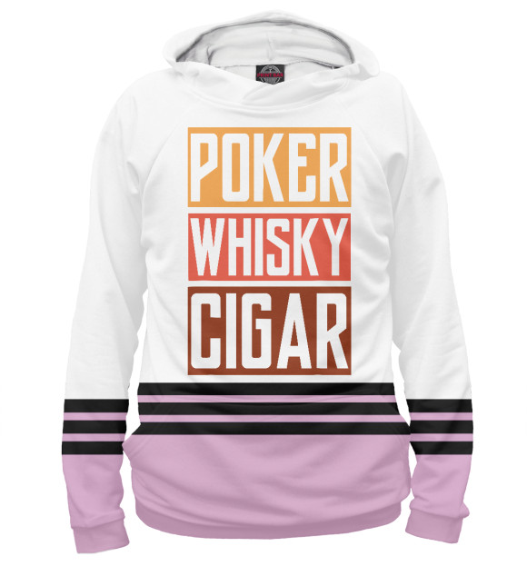 Мужское худи с изображением Poker Whisky Cigar цвета Белый