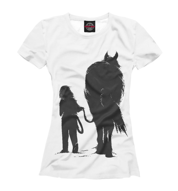 Женская футболка с изображением Девочка и лошадь цвета Белый