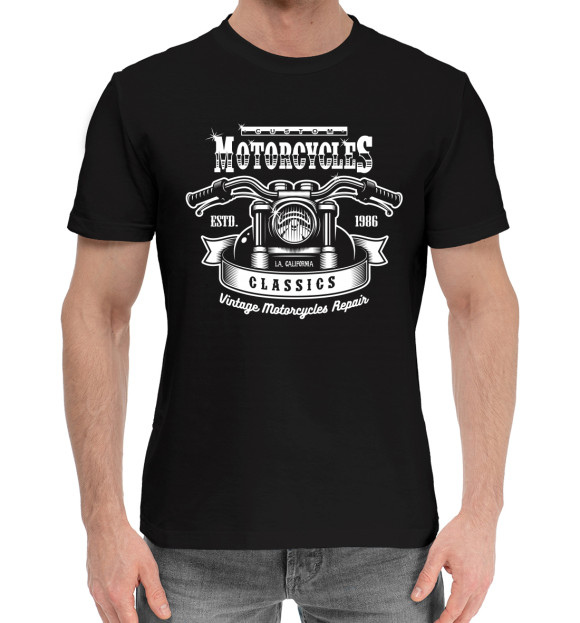 Мужская хлопковая футболка с изображением Custom motorcycles classics цвета Черный