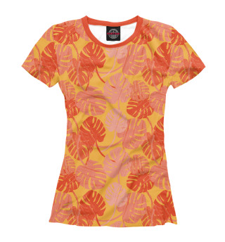 Женская футболка Большие резные листья на оранжевом фоне