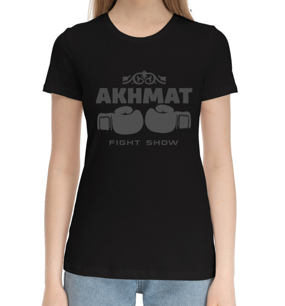 Женская хлопковая футболка с изображением Akhmat Fight Club цвета Черный