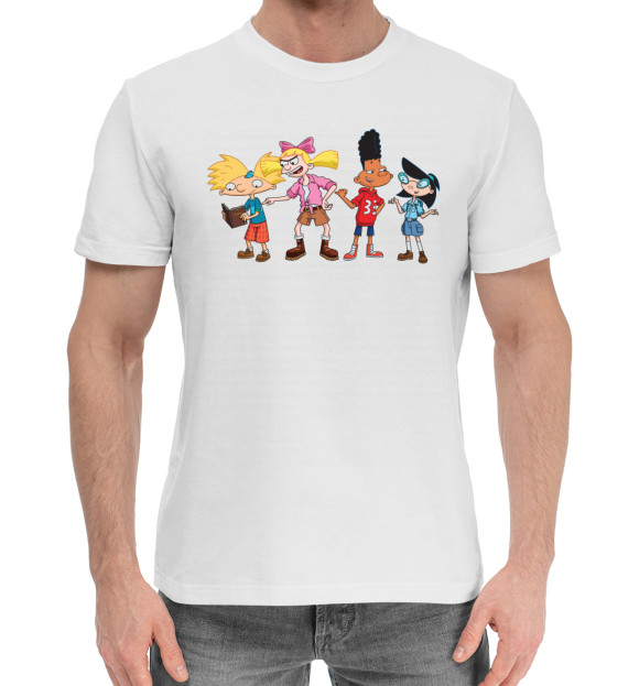 Мужская хлопковая футболка с изображением Hey, Arnold! цвета Белый