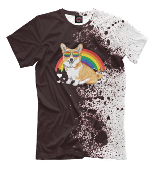 Мужская футболка Corgi With Rainbow
