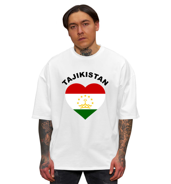 Мужская футболка оверсайз с изображением Таджикистан цвета Белый