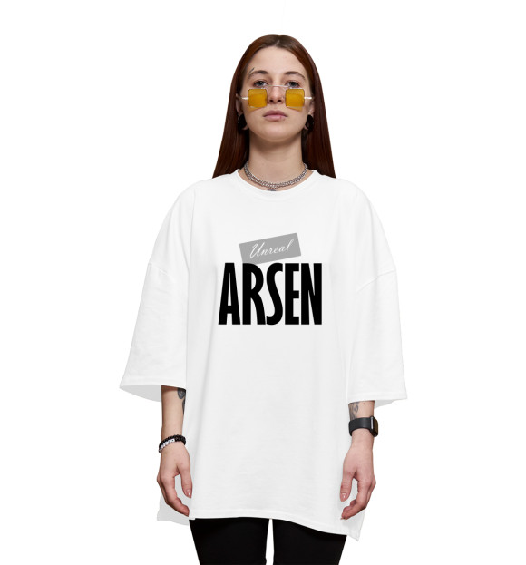 Женская футболка оверсайз с изображением Arsen цвета Белый
