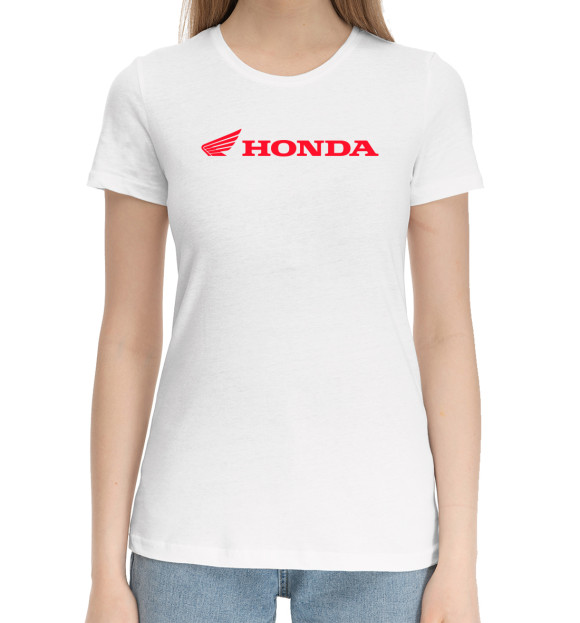 Женская хлопковая футболка с изображением Honda цвета Белый
