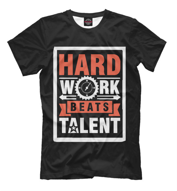 Мужская футболка с изображением Hard Work Beats Talent цвета Белый