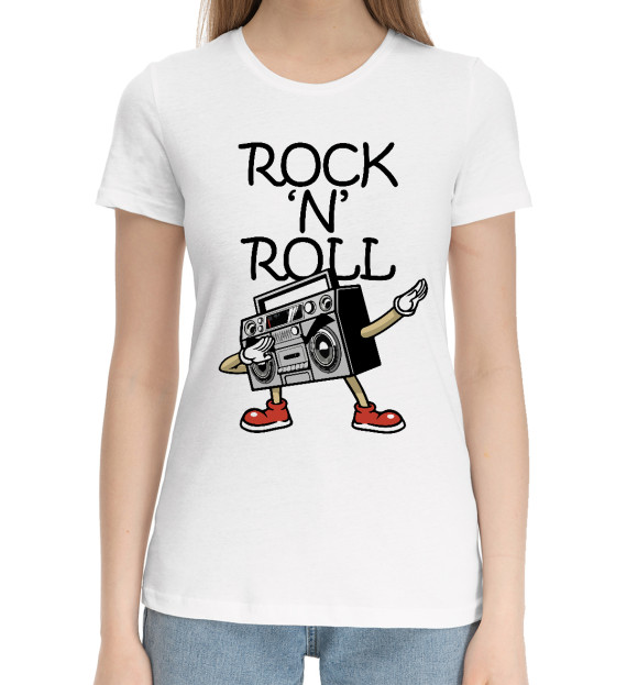 Женская хлопковая футболка с изображением Rock 'n' roll dab цвета Белый